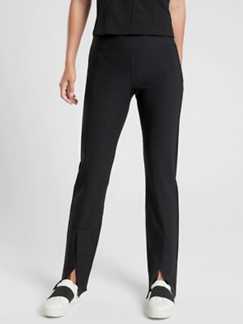 Athleta Interstellar Tight Pants 8 | Black Split Hem Front Slit Side Zip Commute